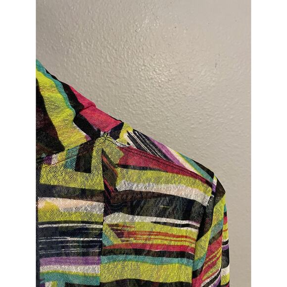 Ali Miles Cardigan Womens Large Multicolor Open Front Stripe Lightweight Sheer - Picture 3 of 9